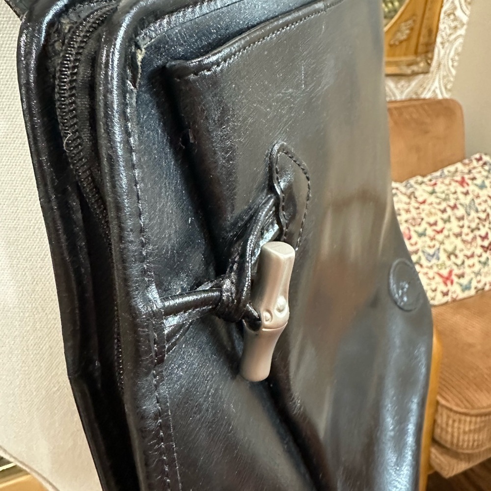 Longchamp Black Leather Shoulder Bag Minimalist Classic Tote Purse - Picture 5 of 13